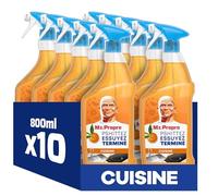 Mr. Propre Spray Dégraissant Et Nettoyant Multi-Usages, Grand Format (800ml x10), Parfum Mandarine, Élimine Jusqu'à 99.9% Des Bactéries, Sans Traces ni Résidus Dangereux
