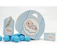 Mr Pubblicità Lot de 75 boîtes à dragées pour baptême, naissance, anniversaire, 25 tags - 25 cartes bonbonnières/mouchoirs