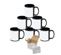 MR.R 11 oz ensemble de 6 tasses à café de sublimation en céramique noire pleine couleur avec patch de transfert thermique blanc