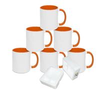 MR.R 6 Pièces 11oz Lave-Vaisselle Sublimation Tasse en Céramique Blanche Tasse à Café en Porcelaine avec Poignée Intérieure Ronde Couleur Orange pour Impression par Transfert de Chaleur