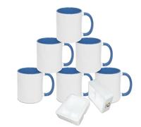 MR.R Céramique Blanc Sublimation Tasse De Couleur Intérieure Enduit Café Lavable Lavable Au Micro-ondes 11 Onces (9,5 x 8 Centimètres) Transfert De Chaleur 6 Pièces (Bleu)