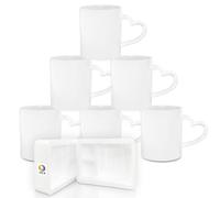 MR.R Ensemble de 6 tasses à café en porcelaine blanche pour sublimation Passe au lave-vaisselle Tasse à boire en céramique classique de 11 oz avec poignée en forme de cœur