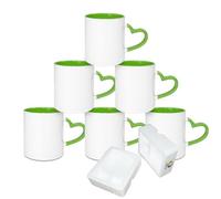 MR.R Ensemble de 6 tasses à café vierges de sublimation de 11 oz, tasse de tasse blanche vierge avec tasse de couleur intérieure verte et poignée en forme de cœur
