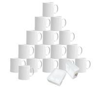 MR.R Lot de 16 tasses à café en céramique blanches lavables au lave-vaisselle de 11 onces en céramique vierge classique pour tasses à boire pour lait, thé, cola, eau