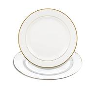 MR.R Lot de 2 assiettes blanches en céramique blanche avec bordure dorée avec support, assiettes en porcelaine, assiettes rondes de 20.3 cm, passent au micro-ondes, au four et au congélateur