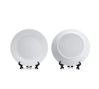 MR.R Lot de 2 assiettes plates en céramique blanche avec support, assiettes en porcelaine, 20,3 cm, assiettes à dessert ou à salade, sans plomb, passent au micro-ondes, au four et au congélateur
