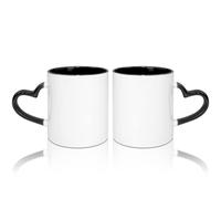 MR.R Lot de 2 tasses à café vierges de 325 ml avec intérieur noir et poignée en forme de cœur