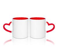 MR.R Lot de 2 tasses à café vierges de 325 ml avec intérieur rouge et poignée en forme de cœur