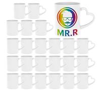 MR.R Lot de 24 tasses à café vierges en céramique blanche de 325 ml avec poignée en forme de cœur pour le lait, le thé, le cola et l'eau