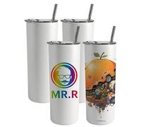 MR.R Lot de 4 gobelets droits fins en acier inoxydable avec paille en métal pour impression par transfert thermique - Blanc - 591 ml
