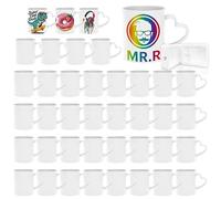 MR.R Lot de 48 tasses à café vierges en céramique blanche de 325 ml avec poignée en forme de cœur pour le lait, le thé, le cola et l'eau