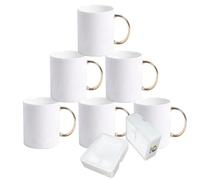 MR.R Lot de 6 blancs de sublimation de qualité AAA Passe au lave-vaisselle en céramique blanche avec poignées dorées 11 oz Tasse à boire classique pour lait, thé, cola, eau