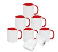 MR.R Lot de 6 blancs de sublimation Lave-vaisselle Tasse en céramique blanche avec poignée intérieure Couleur ROUGE Poignée ronde 11 oz pour impression par transfert de chaleur
