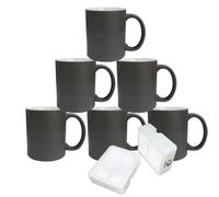 MR.R Lot de 6 blancs de sublimation Passe au lave-vaisselle 11 oz Tasse magique en céramique blanche à changement de couleur Tasse à café blanche avec poignée, couleur noir mat brillant