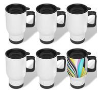 MR.R Lot de 6 tasses de voyage en acier inoxydable blanc avec couvercle, gobelet à double paroi isolée sous vide, 450 ml, pour impression par presse à chaud, SSCM450W-6