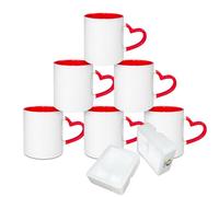 MR.R Lot de 6 tasses en céramique vierges lavables au lave-vaisselle de 11 oz, tasses vierges pour sublimation, tasse classique avec tasse intérieure de couleur rouge et poignée en forme de cœur