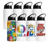 MR.R Lot de 8 bouteilles d'eau blanches en aluminium pour sublimation 600 ml pour impression par transfert thermique (noir)