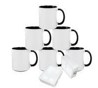MR.R Sublimation Blanks Tasses à café en céramique pour lave-vaisselle avec tasse de couleur noire à l'intérieur et à la poignée Tasse à boire pour thé au lait, eau de cola, 11 oz, lot de 6