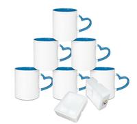 MR.R Tasse en céramique vierge pour lave-vaisselle par sublimation, tasse classique avec tasse intérieure de couleur bleue et poignée en forme de cœur, 11 oz, lot de 6