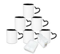 MR.R Tasse en céramique vierge pour lave-vaisselle par sublimation, tasse classique avec tasse intérieure de couleur noire et poignée en forme de cœur, 11 oz, lot de 6 pièces par carton