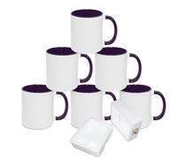 MR.R Tasses à café vierges de sublimation de 11 oz, tasse de tasse blanche vierge avec intérieur et poignée de couleur violette, lot de 6