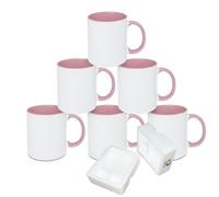MR.R Tasses à café vierges de sublimation de 11 oz, tasse de tasse blanche vierge avec intérieur et poignée de couleur rose, lot de 6