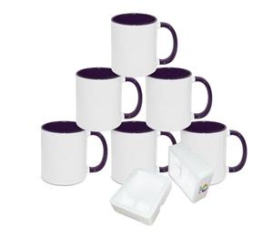 MR.R Tasses à café vierges de sublimation de 11 oz, tasse de tasse blanche vierge avec intérieur et poignée de couleur violette, lot de 6