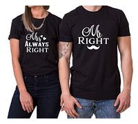 Mr Right Mrs Always Right King Queen T-Shirt PartnerLook Couple Set Doux pour Les Couples comme des Cadeaux de, Größe2:XL;Partner Shirts:Damen T-Shirt Schwarz