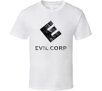 Mr Robot - Evil Corp Distressed Logo Tee Black White Tshirt Men's Manches Courtes(Large)
