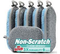 Mr. Scrub Lot de 6 éponges de Cuisine pour la Vaisselle, Nettoyer la Cuisine, Tout Usage, ne Raye Pas, côté Rugueux pour ustensiles de Cuisine antiadhésifs, côté Doux en Microfibre pour Vaisselle -