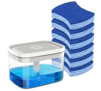 MR.SIGA 2 en 1 Distributeur de Savon Premium avec Porte-éponge et Ensemble 6 Éponges à Vaisselle Fournis, Distributeur Liquide Vaisselle Grande Capacité 900 ML, Lave-Vaisselle pour Cuisine