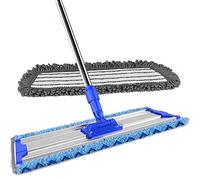 MR.SIGA Balai à Plat Microfibre Professionnelle de pour Nettoyage des Sols, Manche Télescopique en Acier Inoxydable, 2 Tampons Lavables en Microfibre de Qualité Supérieure Compris