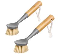 MR.SIGA Brosse à Vaisselle Grattoir Intégré avec Poignée en Bambou,Lot de 2 | Brosse à Récurer avec Poignée Longue Ergonomique, Brosse à Vaisselle pour Nettoyage des Poêles, Casseroles, Éviers de Cuisine