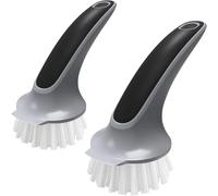 MR.SIGA Brosse de Nettoyage pour Vaisselle, Poêles, Cuisine, Lot de 2 | Brosse à Vaisselle pour Casseroles avec Manche Antidérapant et Grattoir Intégré, Gris