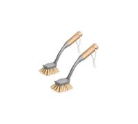 MR.SIGA Brosse à Vaisselle Radiale avec Grattoir Intégré à Long Manche en Bambou, Brosse à Récurer pour Nettoyage des Plates, Casseroles Éviers de Cuisine, Lot de 2