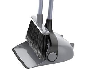 MR.SIGA Ensemble Balai et Pelle à Poussière, Pelle et Balayette Intérieur | Set Pelle Verticale et Balai sans se Baisser avec Long Manche Réglable 131cm, Balai et Pelle de Rangement Intégré, Gris