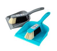 MR.SIGA Ensemble Pelle et Balayette, Pelle Balayette Ramasse Poussière | Petite Pelle et Balayette de Table Portable, avec Poils Denses et Durables, Rangement Intégré, Lot de 2, Bleu et Gris