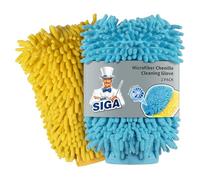 MR.SIGA Gant de Lavage en Microfibre de Chenille Souple Surchoix pour la Voiture, Lot de 2, Bleu et Jaune