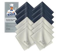 MR.SIGA Chiffons de Nettoyage, Lot de 12, en Microfibre Surchoix pour Lentilles, Lunettes, Ecrans, Tablettes, Glasse, 6 x 7 Pouces (15 x 18 cm), Marine/Gris