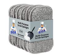 MR.SIGA Lot de 6 Éponges à Vaisselle Double Face pour Cuisine, sans Rayure | Éponges à Récurer Réutilisables et Lavables, Éponges Cuisine en Microfibre et en Coton, pour Casseroles, Poêles, Eviers, Gris