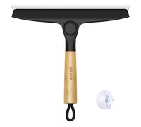 MR.SIGA Raclette Douche Silicone Pivotante avec Poignée en Bambou, Raclette Silicone Vitre Salle de Bain avec Support Ventouse, Noir