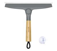 MR.SIGA Raclette Douche Silicone Pivotante avec Poignée en Bambou, Raclette Silicone Vitre Salle de Bain avec Support Ventouse, Gris