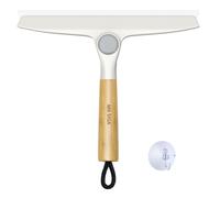 MR.SIGA Raclette Douche Silicone Pivotante avec Poignée en Bambou, Raclette Silicone Vitre Salle de Bain avec Support Ventouse, Blanc
