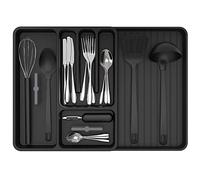 MR.SIGA Range Couverts pour Tiroir, Range-Couvert Extensible, Organisateur Ustensiles de Cuisine pour Tiroir, Plateau d'ustensiles Réglable, Noir