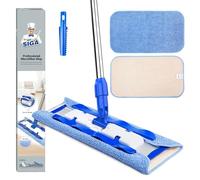 MR.SIGA Balai Serpillière à Plat Professionnel avec 3 Chiffons Microfibre Réutilisables et 1 Brosse, Balai Nettoyage Sol Réglable à Long Manche INOX