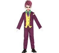 Mr Smile Costume d'aventure Halloween Enfant Costume Méchant Clown Bouffon Violet Jaune Tenue de fête originale Amusement créatif Sourire coquin, Taille : 128/134 Couleur : Violet