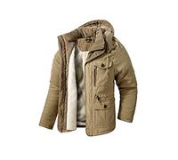 Mr.Stream Homme Hiver Jacket Mi-Longue Parka Veste Capuche Chauds Couleur Unie Multi Poches Sherpa Cachemire Manteaux L Khaki