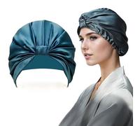 Mr.Van Bonnet 100 % soie de mûrier pour dormir, cheveux bouclés en soie véritable pour femme, bonnet de sommeil pour cheveux longs, turban en soie pure (bleu paon)