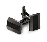 Mr.Van Bouton De Manchette Homme, Fibre de Carbone Cufflink Classique Rectangle pour Chemise Mariage Business, Laiton (Noir Noir)