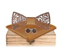 Mr.Van Noeud Papillon Bois Fait Main,Taille Réglable,Style Classique,Coffret en Bois (comprenant Boutons de Manchette,Mouchoir et noeud papillon) pour Mariage Soirée Business-Or